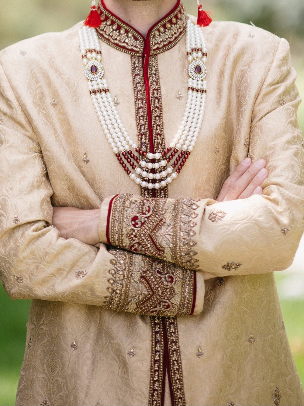 Traditional Cream Sherwani with Maroon Trim - Men's Formal Ethnic Jacket